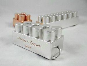 Silver-plated lego brick key-ring